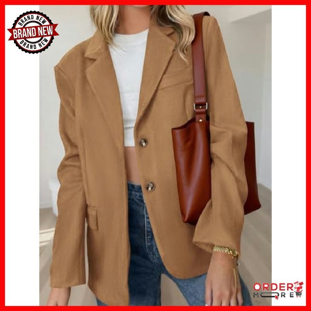 Oversized Faux Suede Blazer Women's Business Casual Work Jacket - Picture 4 of 8
